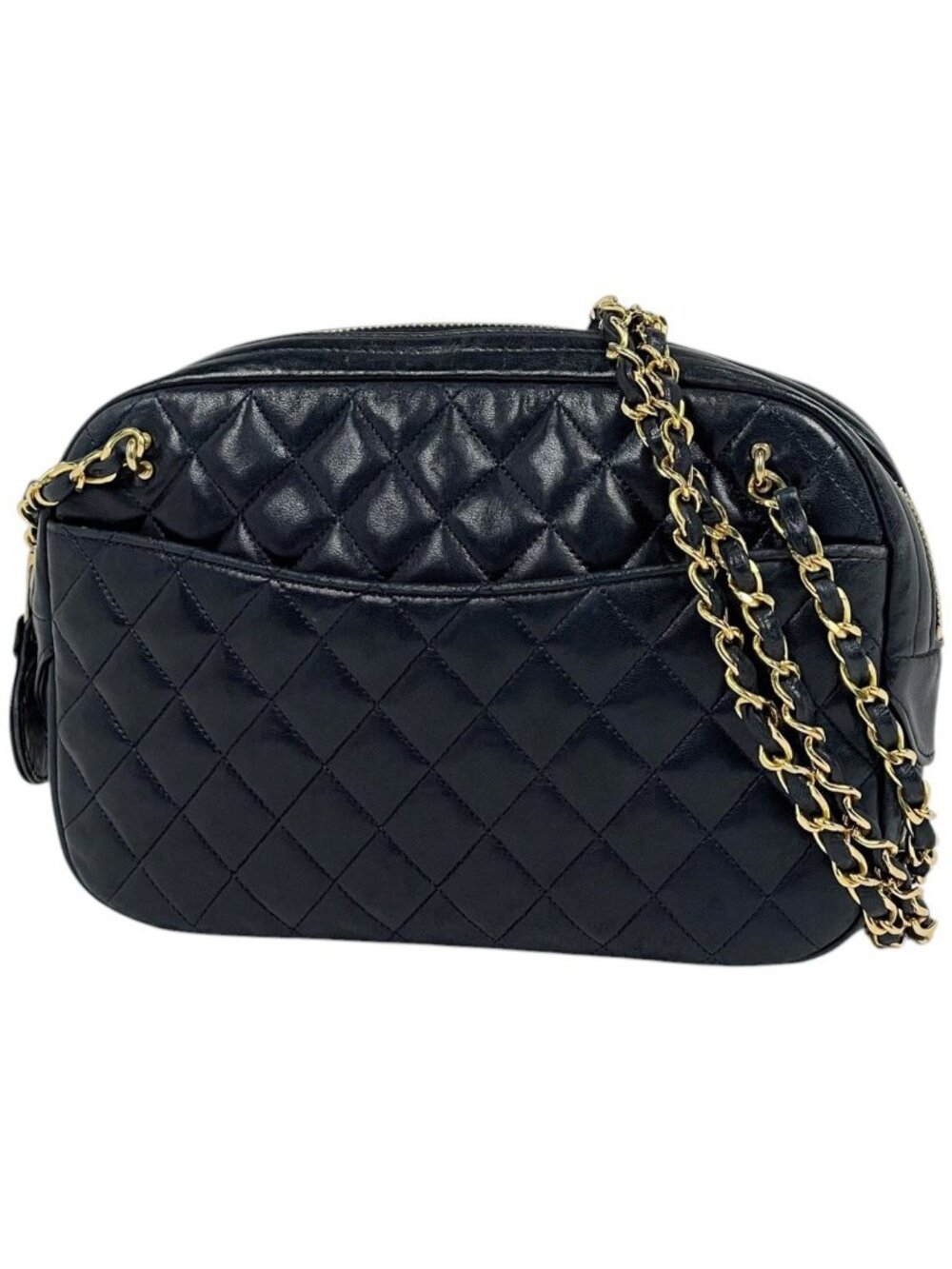 Chanel Shoulder Bag CC Logo Leather Navy